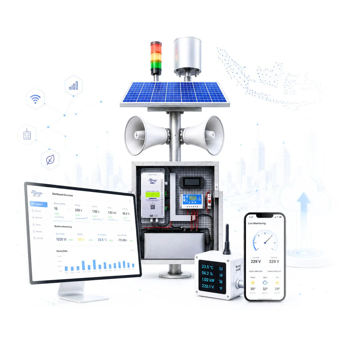 Perangkat LOGIN Monitoring Systems dengan dashboard, IoT, renewable energy, dan data analytics